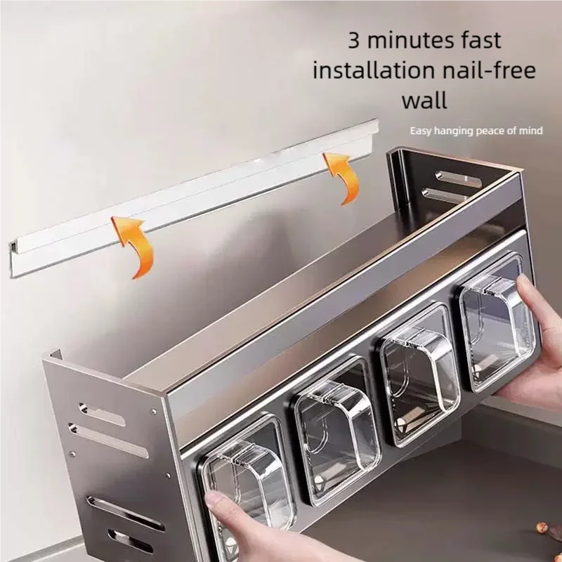 New Kitchen Spice Shelf Wall-mounted Spice Storage Rack Kitchen Seasoning Organizer Holder No Punching Required Storage Shelf Taj Home Store