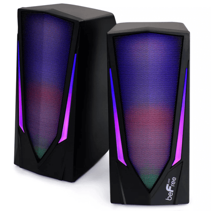 beFree Sound Dual 2.0 Computer Gaming Speakers with LED RGB Lights Jupiter Gear Home