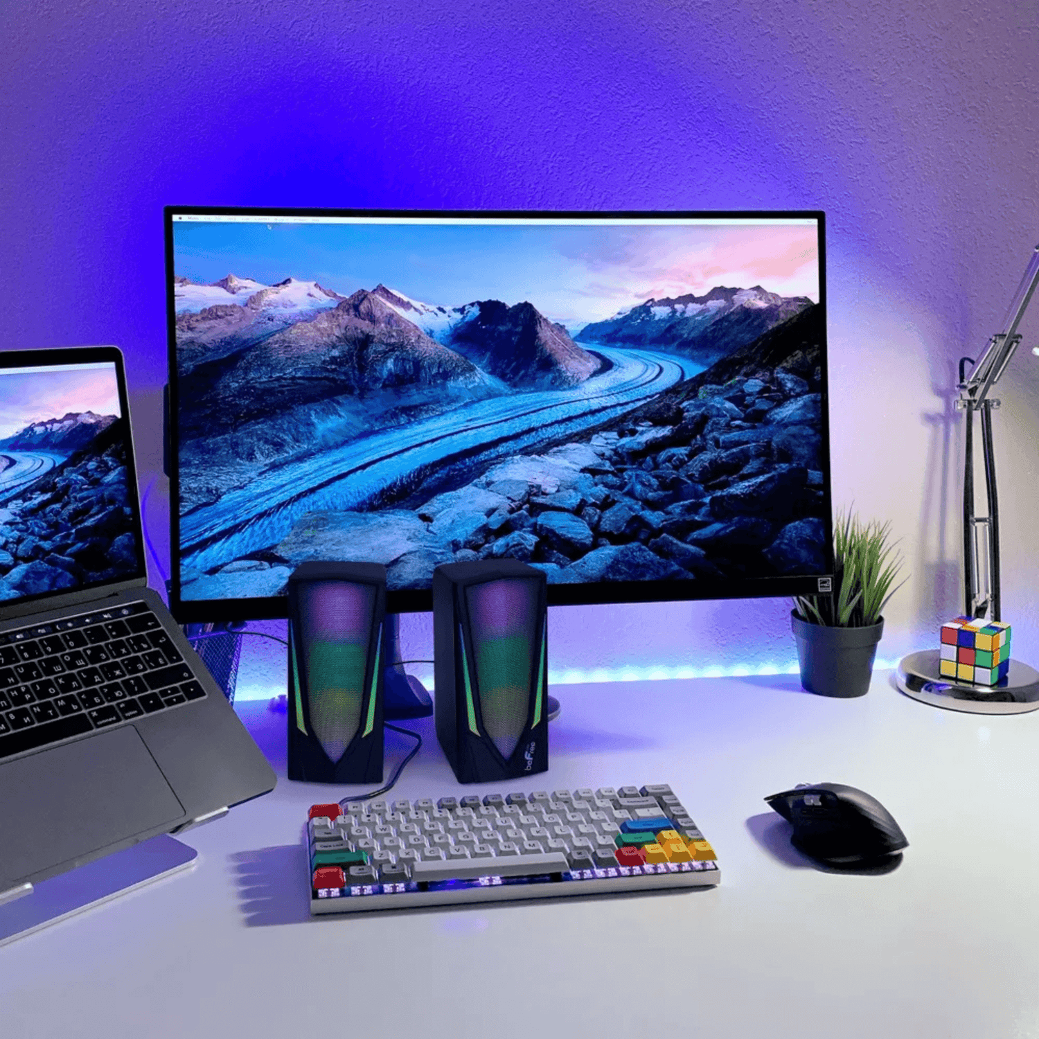 beFree Sound Dual 2.0 Computer Gaming Speakers with LED RGB Lights Jupiter Gear Home