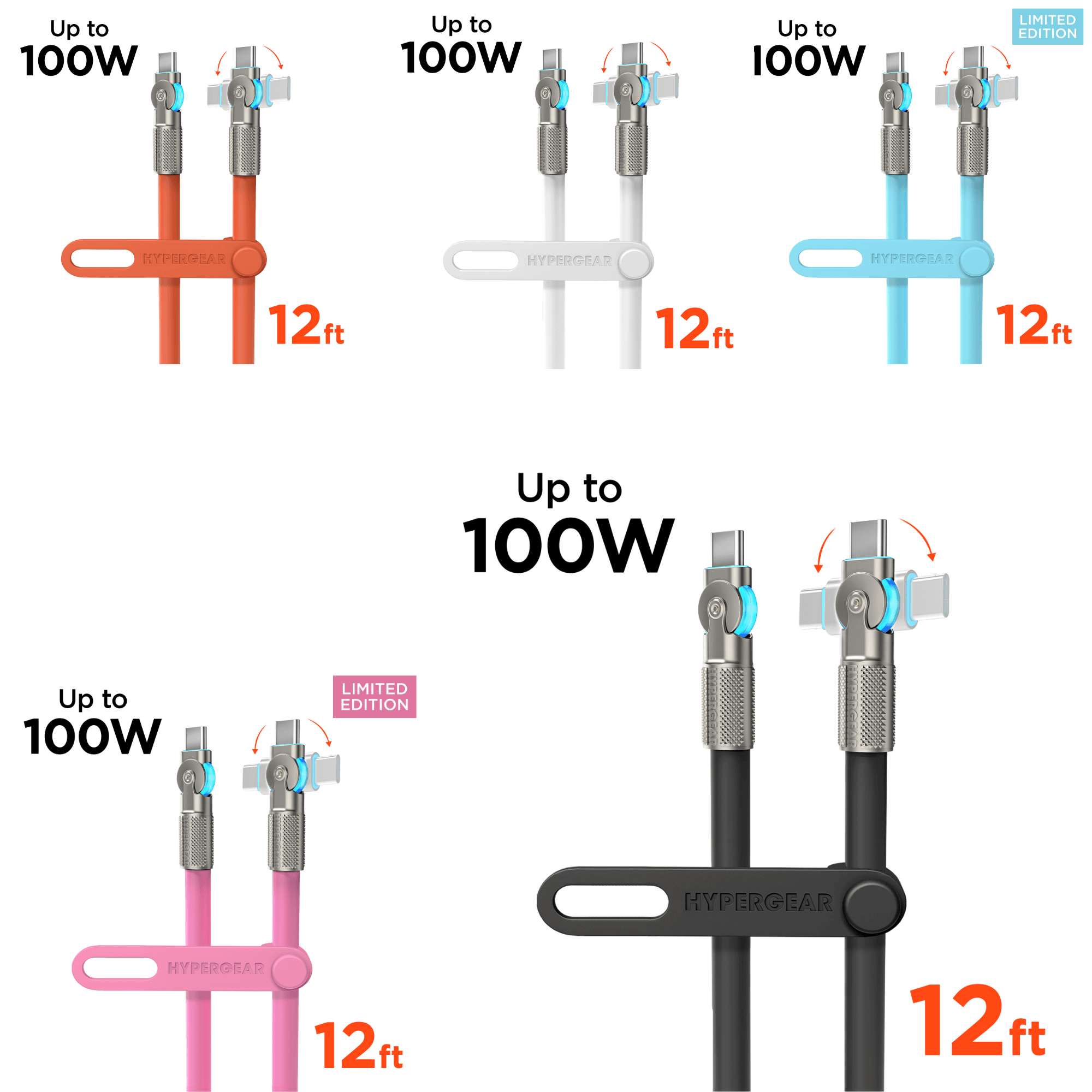 HyperGear Chunky180° 100W USB-C to USB-C Rugged Fast Charge Cable 12ft Jupiter Gear Home