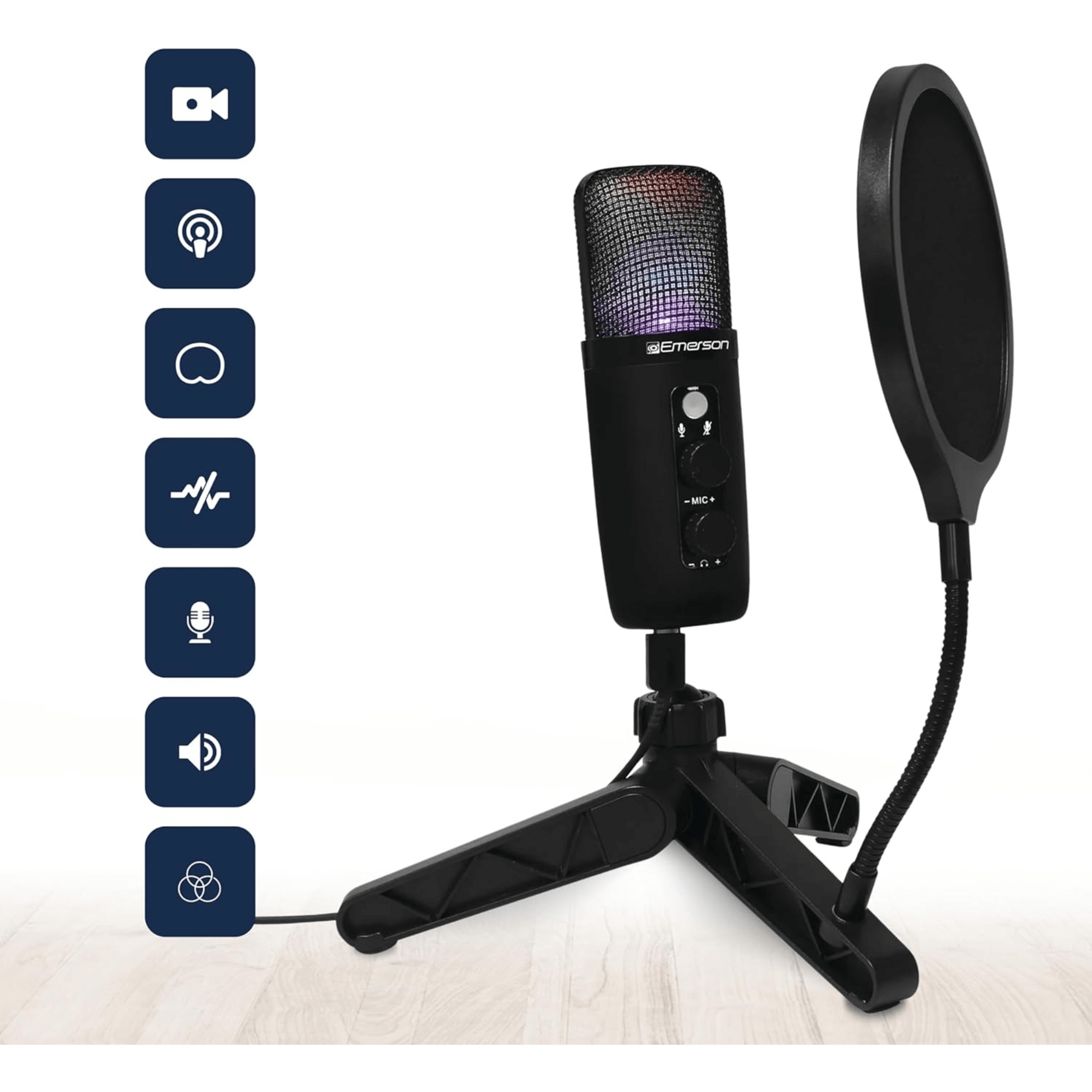 Emerson USB Gaming and Streaming Condenser Microphone with LED Lighting Jupiter Gear Home