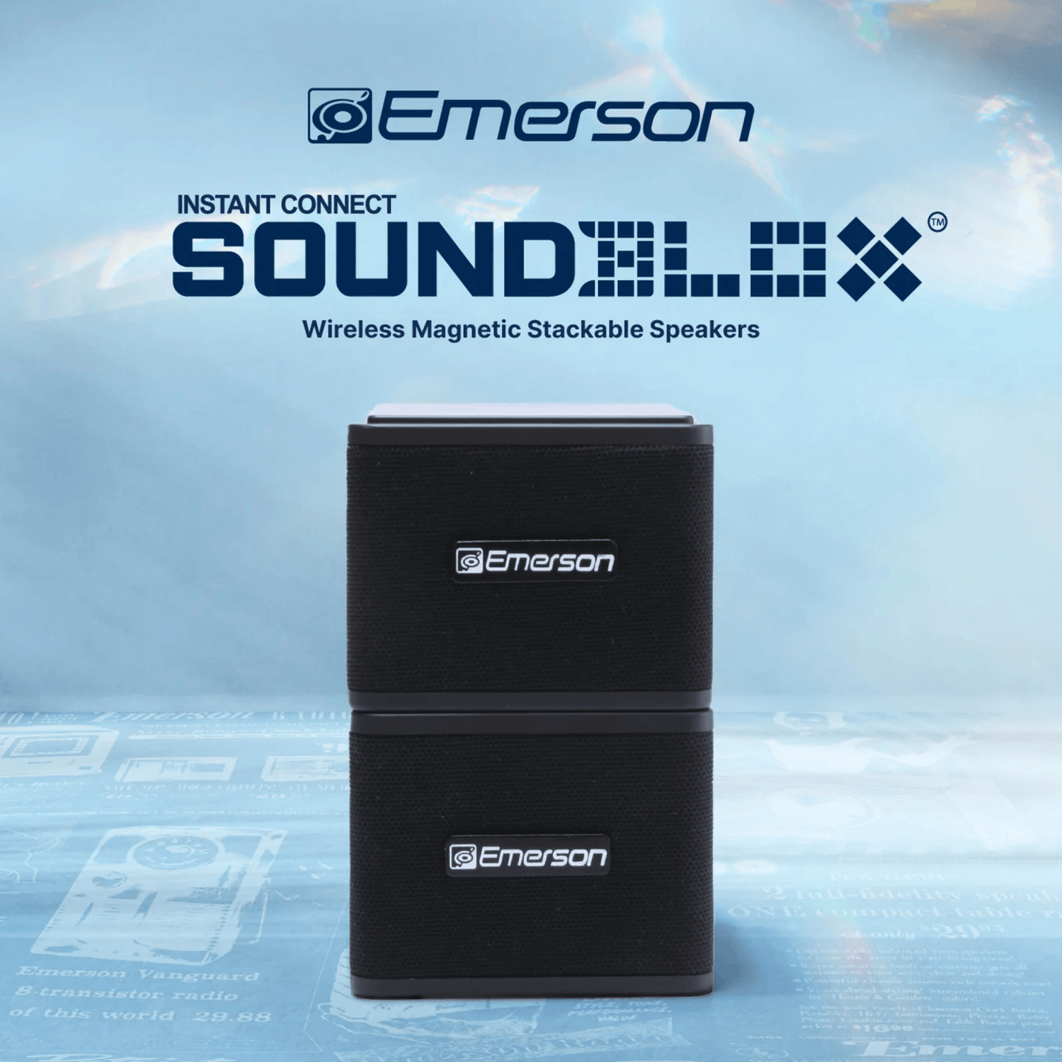 Emerson 1-Pair Instant Connect Sound Blox Wireless Magnetic Stackable Speakers Jupiter Gear Home