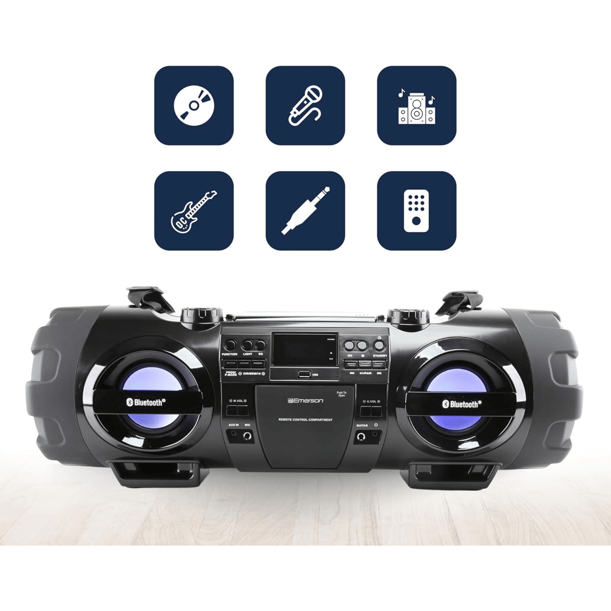 Emerson Dual Subwoofer Bluetooth Boombox Jupiter Gear Home