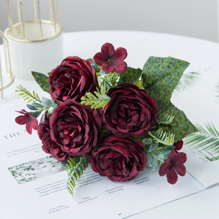 Artificial Flowers Vases for Home Decoration Valentine Garland Fake Plants Wedding Bride Outdoor Diy Gift Box Silk Peony Bouquet Taj Home Store
