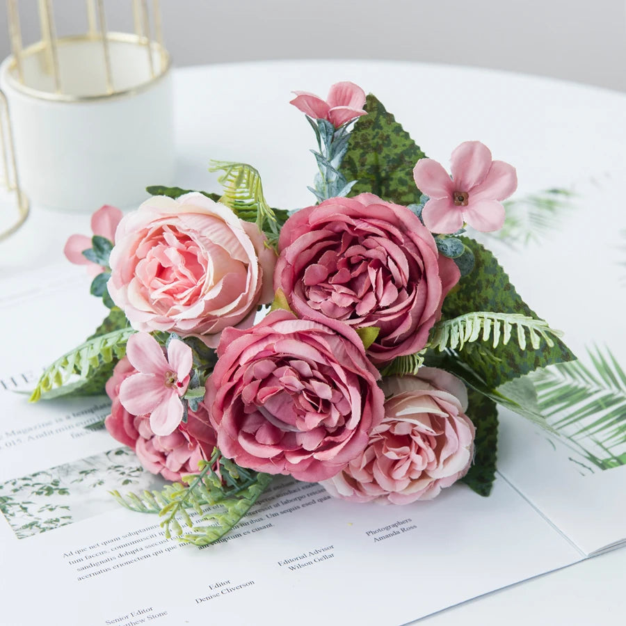 Artificial Flowers Vases for Home Decoration Valentine Garland Fake Plants Wedding Bride Outdoor Diy Gift Box Silk Peony Bouquet Taj Home Store