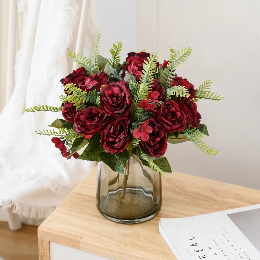 Artificial Flowers Vases for Home Decoration Valentine Garland Fake Plants Wedding Bride Outdoor Diy Gift Box Silk Peony Bouquet Taj Home Store