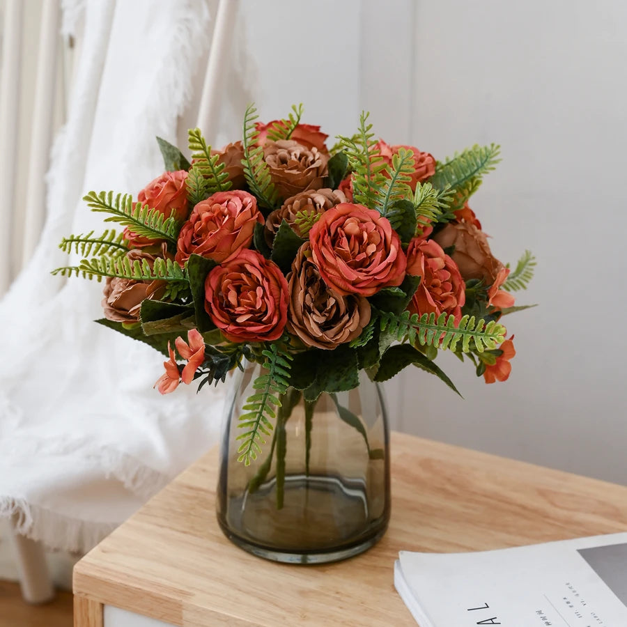 Artificial Flowers Vases for Home Decoration Valentine Garland Fake Plants Wedding Bride Outdoor Diy Gift Box Silk Peony Bouquet Taj Home Store