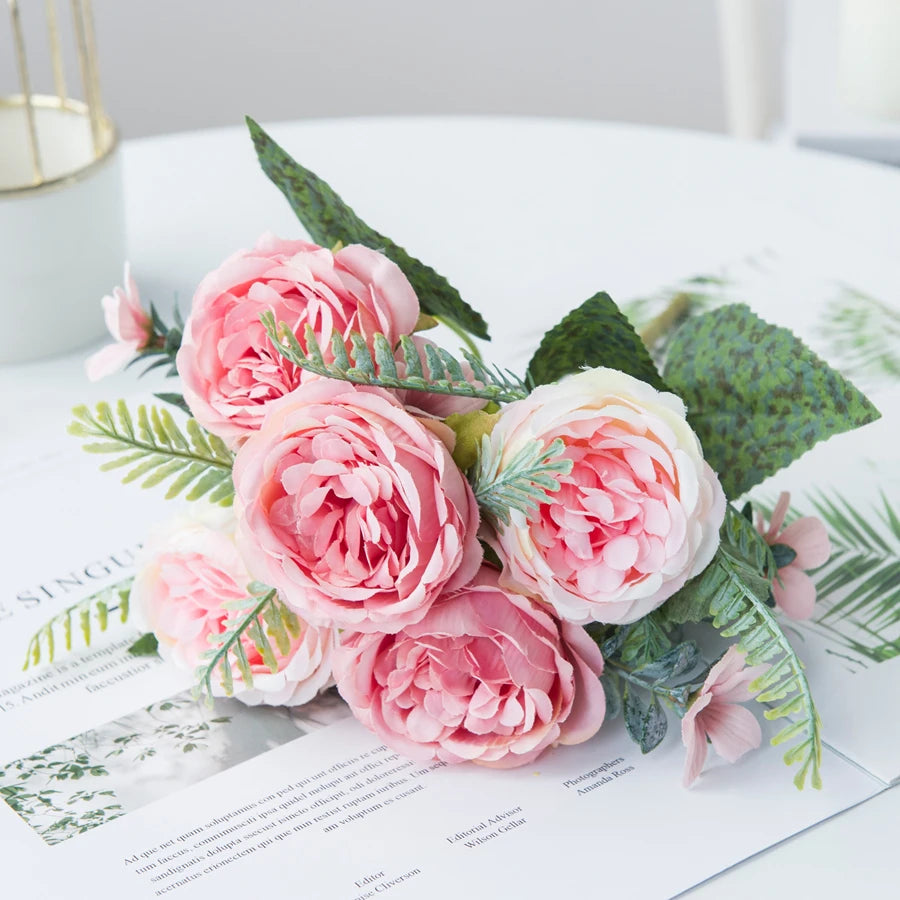 Artificial Flowers Vases for Home Decoration Valentine Garland Fake Plants Wedding Bride Outdoor Diy Gift Box Silk Peony Bouquet Taj Home Store