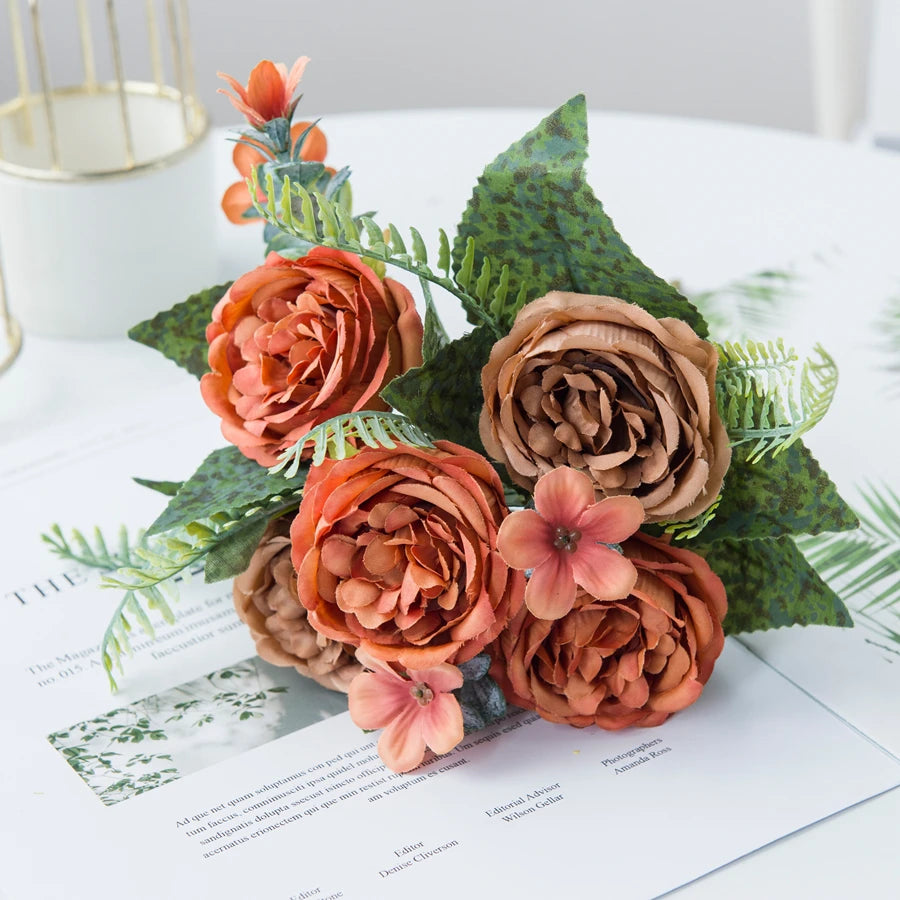 Artificial Flowers Vases for Home Decoration Valentine Garland Fake Plants Wedding Bride Outdoor Diy Gift Box Silk Peony Bouquet Taj Home Store