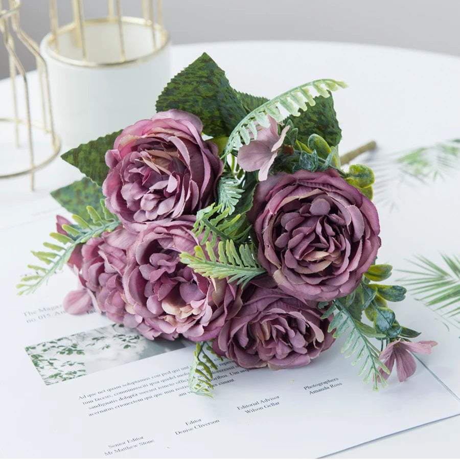 Artificial Flowers Vases for Home Decoration Valentine Garland Fake Plants Wedding Bride Outdoor Diy Gift Box Silk Peony Bouquet Taj Home Store