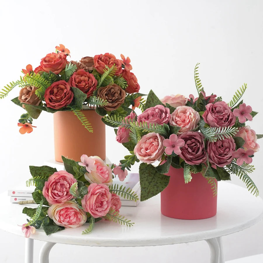 Artificial Flowers Vases for Home Decoration Valentine Garland Fake Plants Wedding Bride Outdoor Diy Gift Box Silk Peony Bouquet Taj Home Store