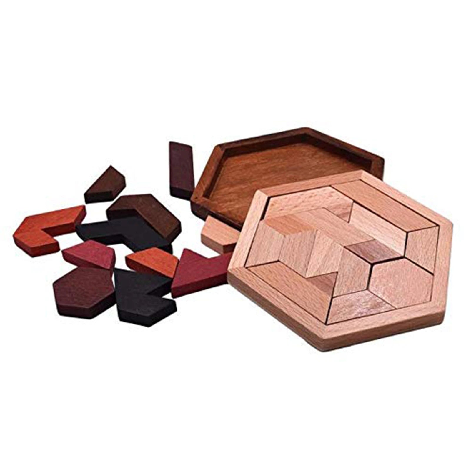 Hexagonal Wooden Geometric Shape Jigsaw Puzzles Chess Game Board Montessori Toys Brain Teaser Educational Intelligence Toys Taj Home Store