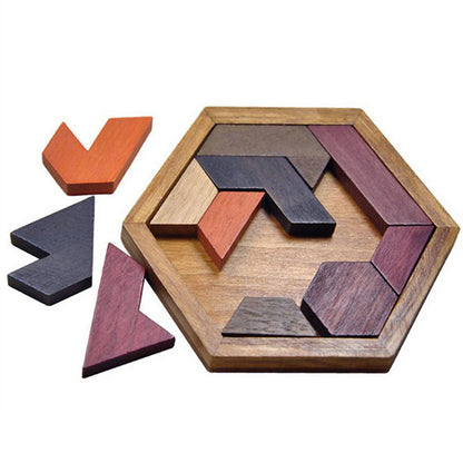 Hexagonal Wooden Geometric Shape Jigsaw Puzzles Chess Game Board Montessori Toys Brain Teaser Educational Intelligence Toys Taj Home Store