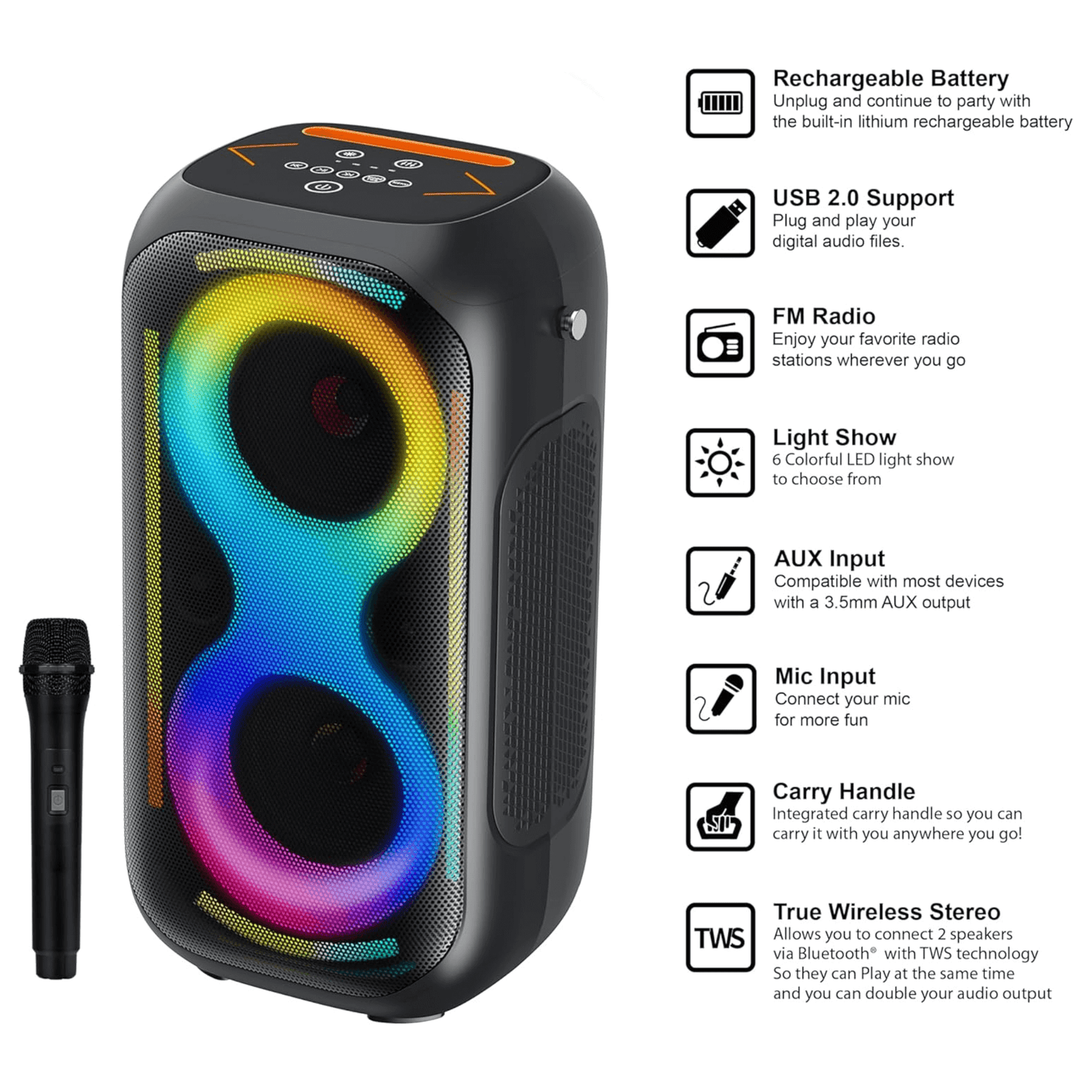 IQ Sound 2x5-Inch TWS Fusion Glow Portable Bluetooth Speaker Jupiter Gear Home