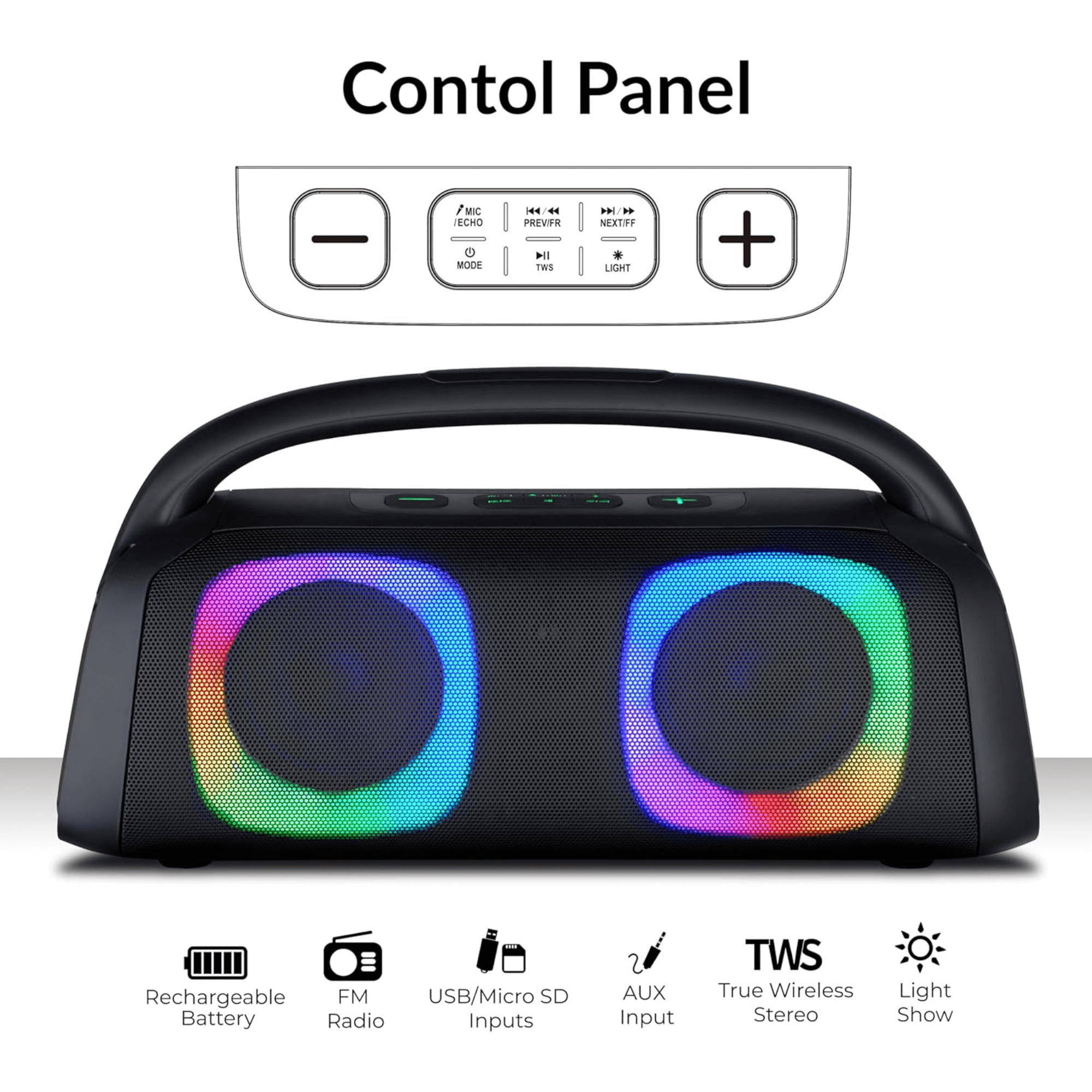 IQ Sound Portable Bluetooth Speaker with RGB Lights and TWS-Enhanced Stereo Sound Jupiter Gear Home