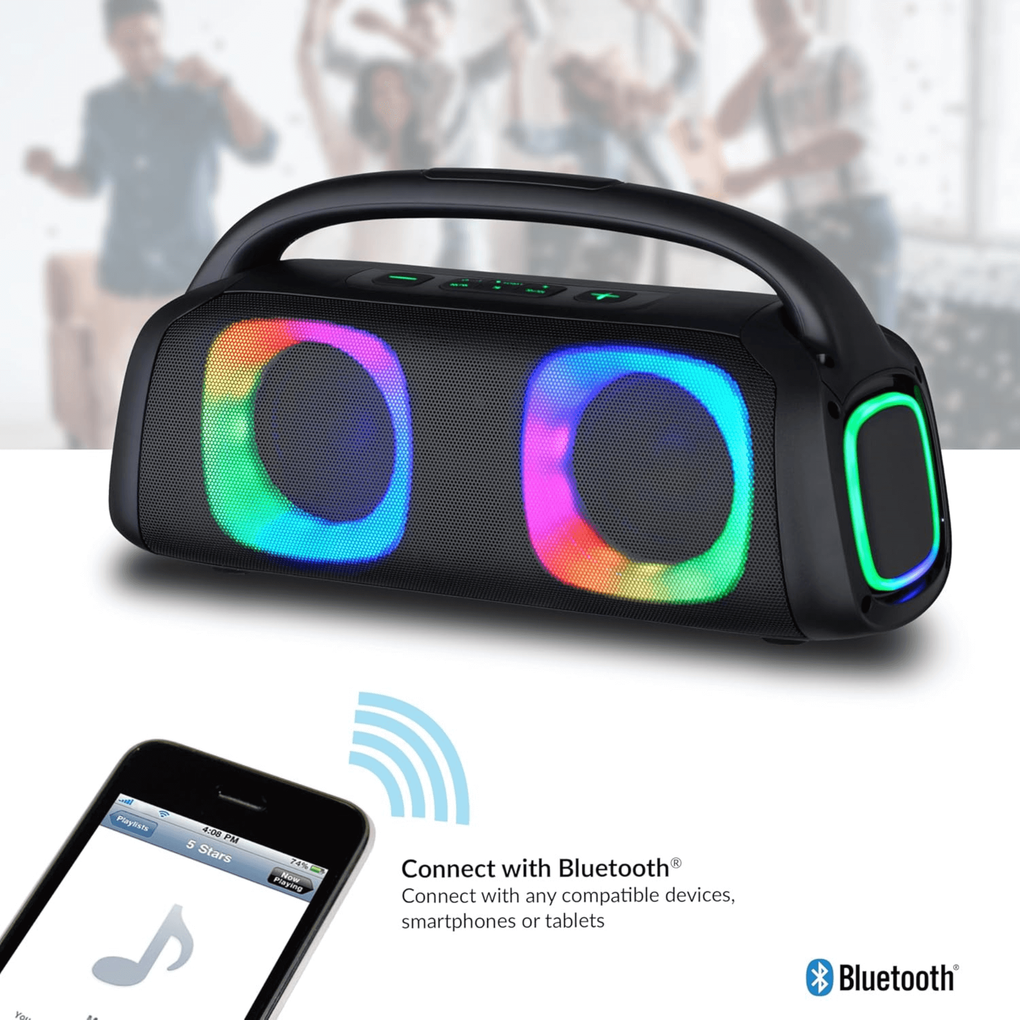 IQ Sound Portable Bluetooth Speaker with RGB Lights and TWS-Enhanced Stereo Sound Jupiter Gear Home
