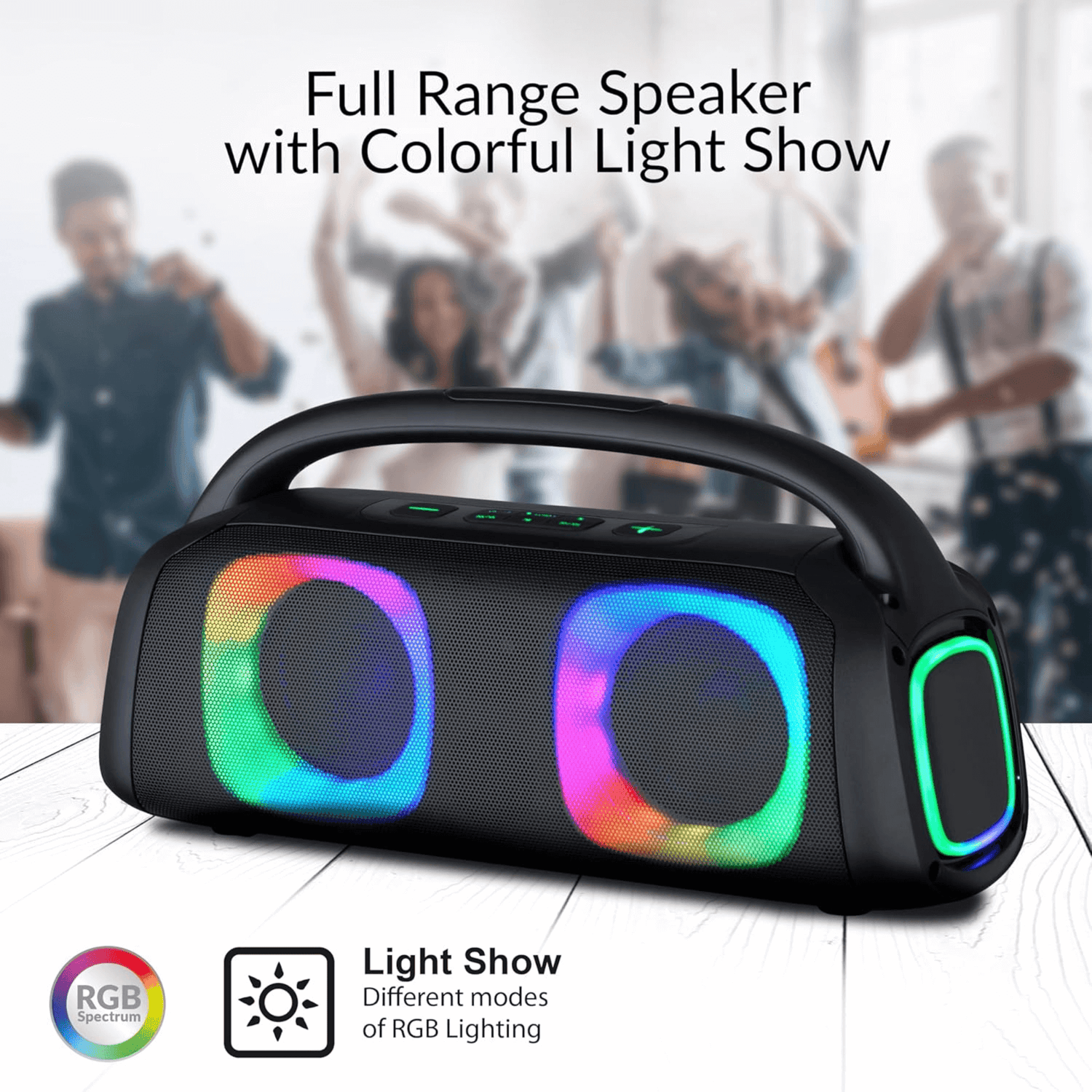 IQ Sound Portable Bluetooth Speaker with RGB Lights and TWS-Enhanced Stereo Sound Jupiter Gear Home