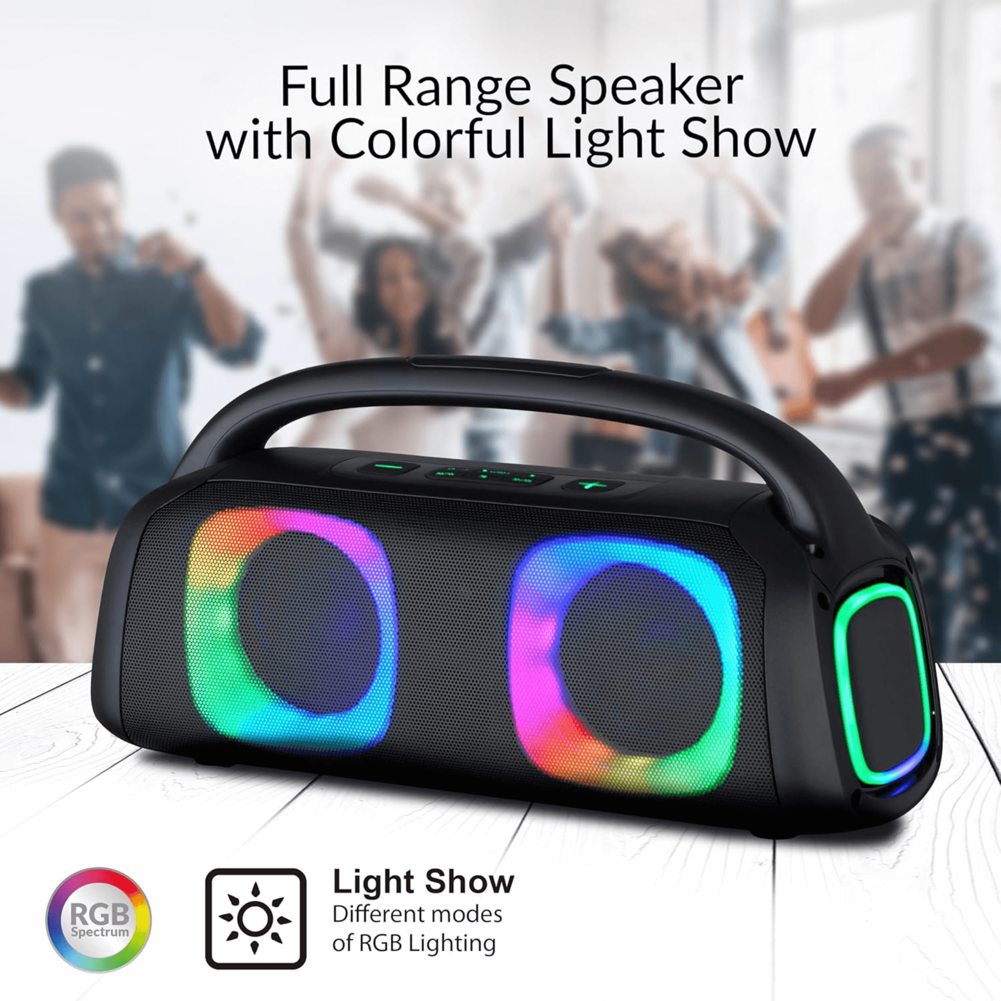 IQ Sound Portable Bluetooth Speaker with RGB Lights and TWS-Enhanced Stereo Sound Jupiter Gear Home