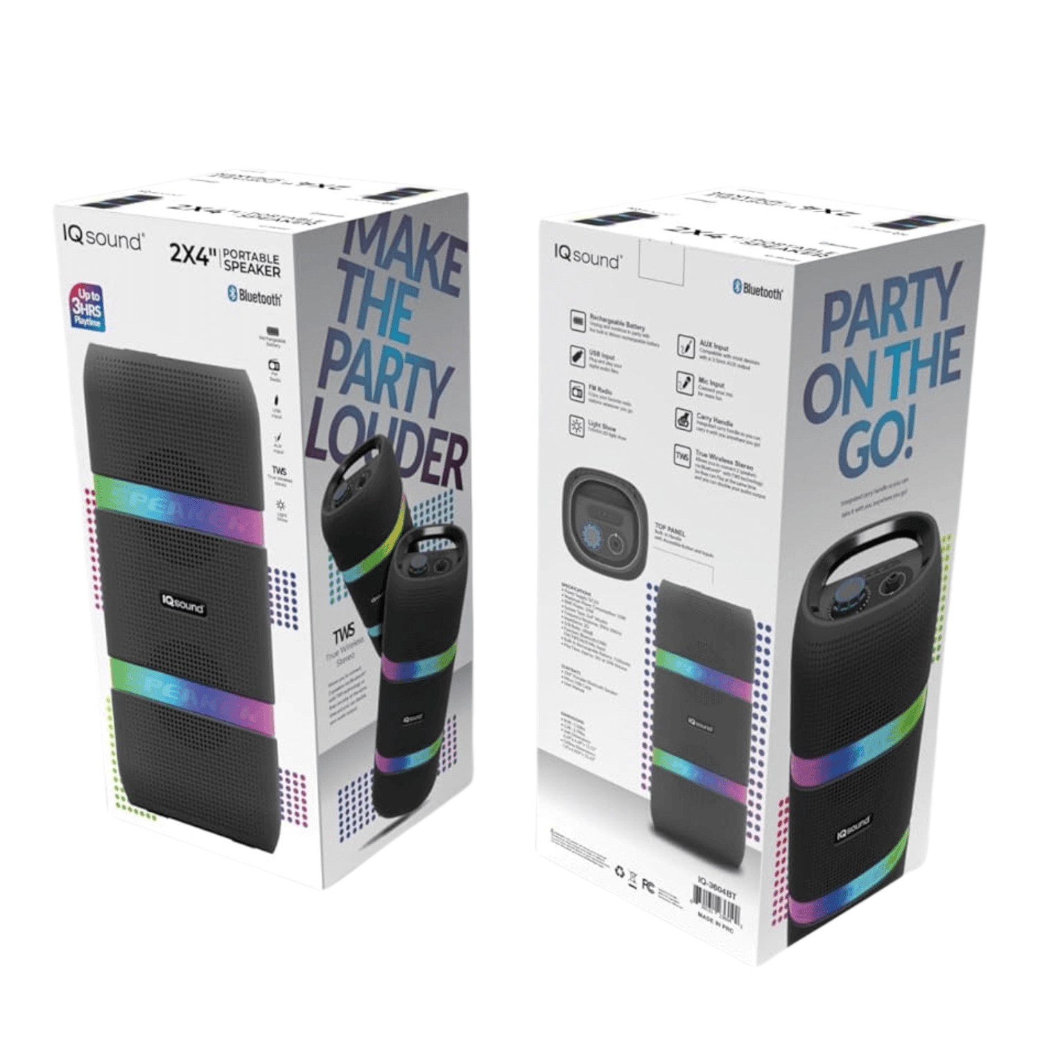 IQ Sound 2 x 4-Inch Portable Bluetooth TWS LED Speaker Jupiter Gear Home