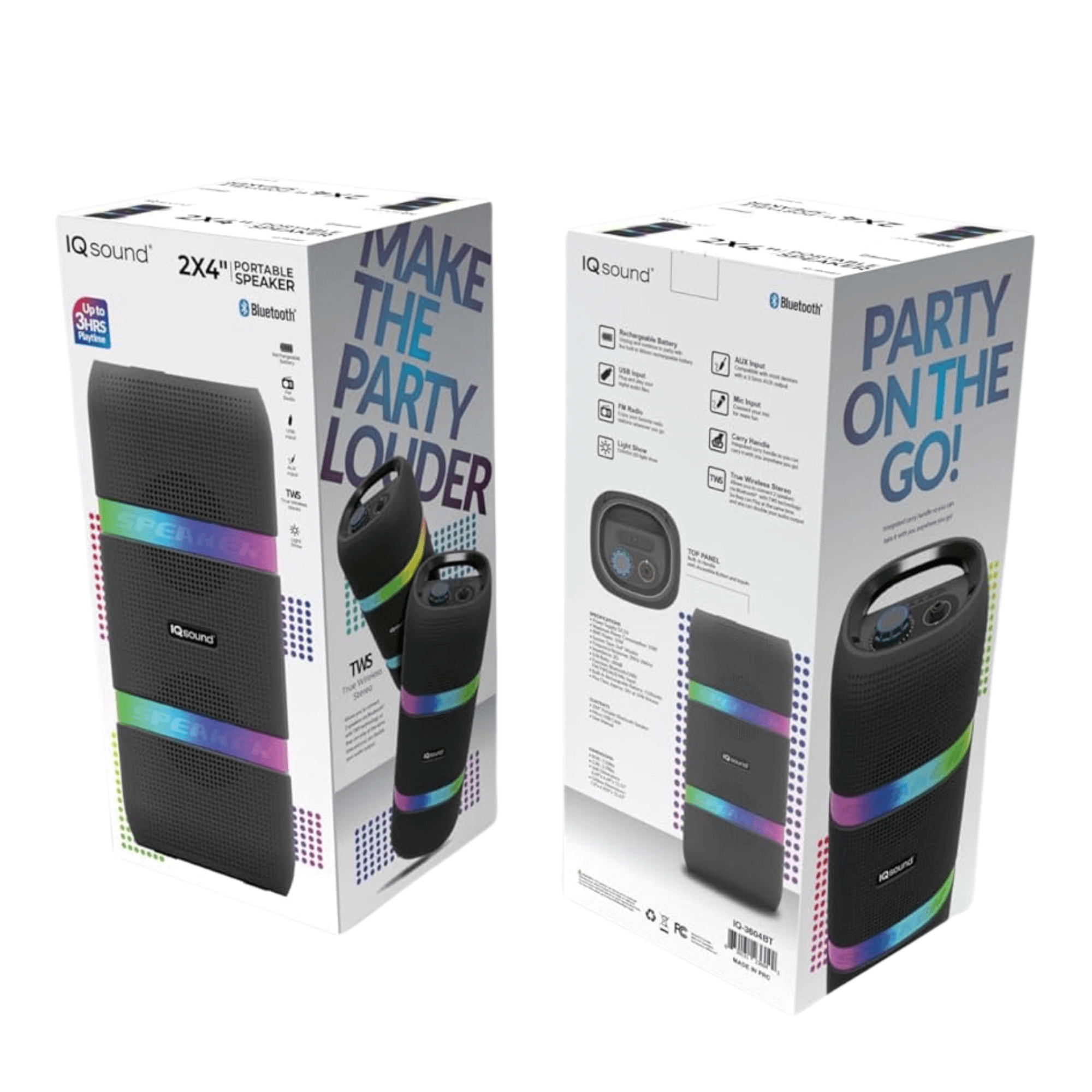 IQ Sound 2 x 4-Inch Portable Bluetooth TWS LED Speaker Jupiter Gear Home