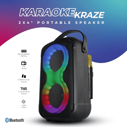 IQ Sound Karaoke Kraze 2x 4-Inch Portable Bluetooth Speaker Jupiter Gear Home