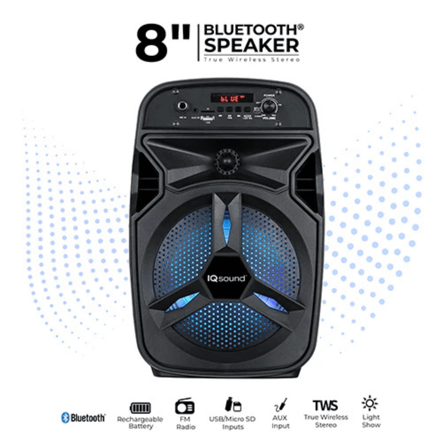IQ Sound 8-Inch Portable Bluetooth TWS Speaker Jupiter Gear Home