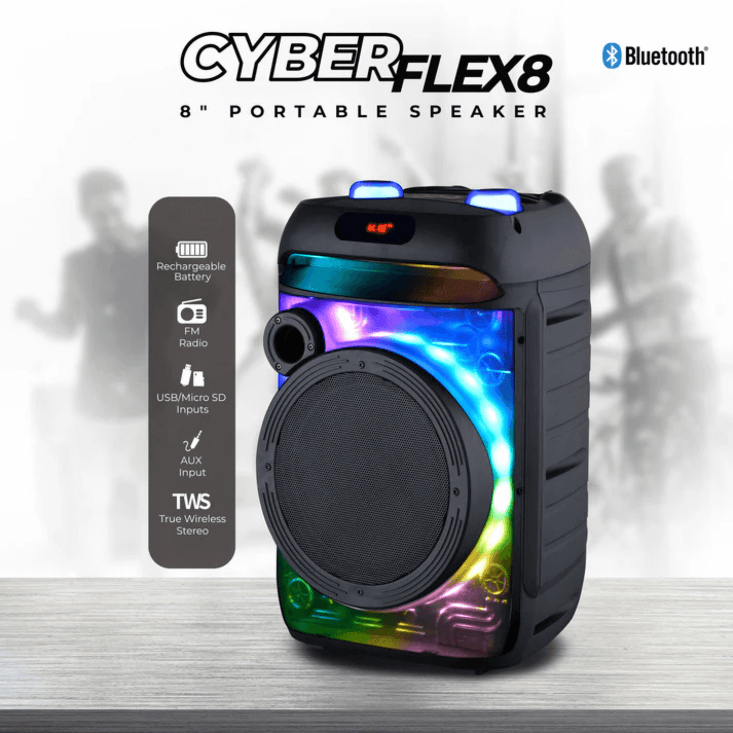 IQ Sound CYBER FLEX8 8-Inch Portable Bluetooth Speaker Jupiter Gear Home