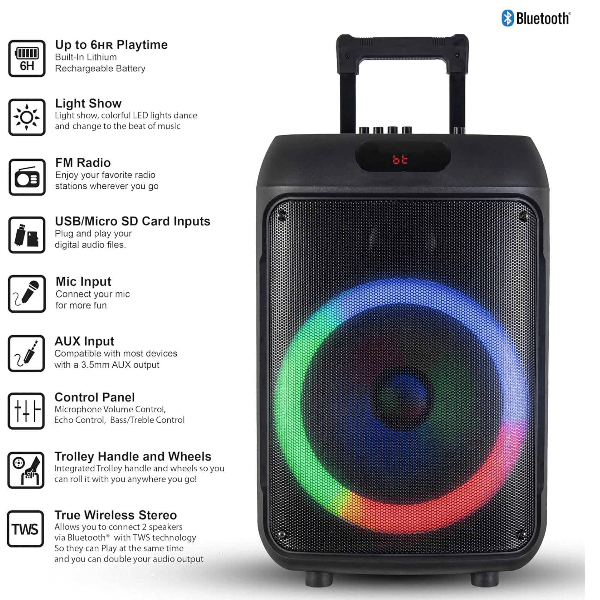 IQ Sound 12-Inch Portable Bluetooth Party Speaker Jupiter Gear Home