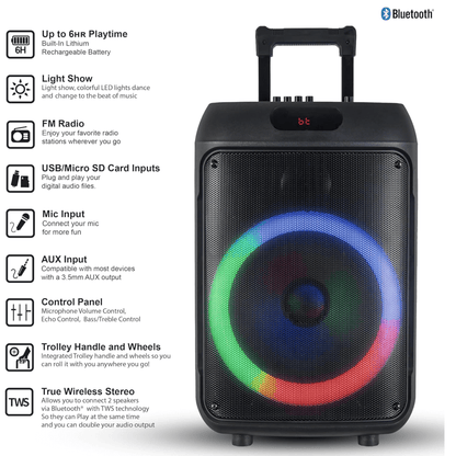 IQ Sound 12-Inch Portable Bluetooth Party Speaker Jupiter Gear Home