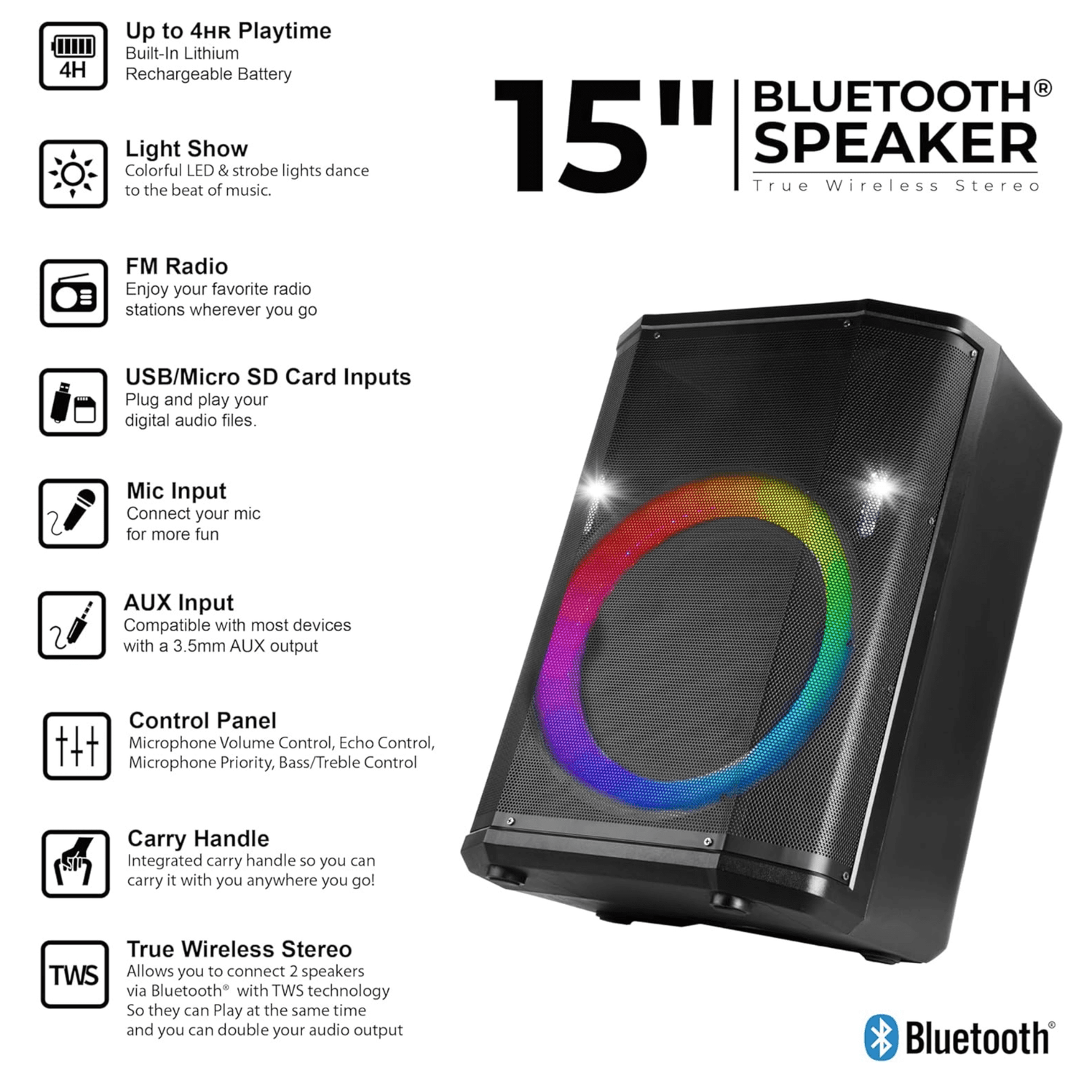 IQ Sound 15-Inch Portable BT Speaker with Tiltable Audio Enhancement Jupiter Gear Home