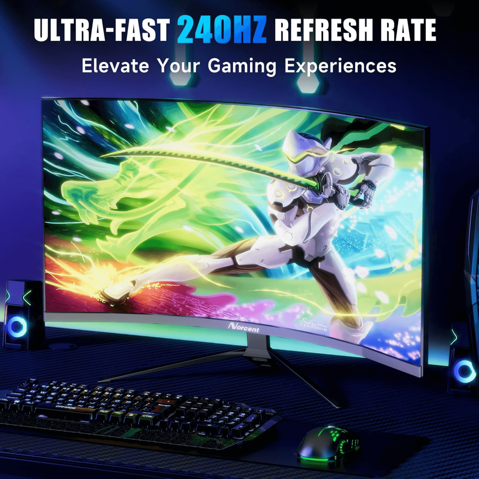 Norcent 27-Inch FHD VA Gaming Curved Monitor with Rainbow Lights Jupiter Gear Home