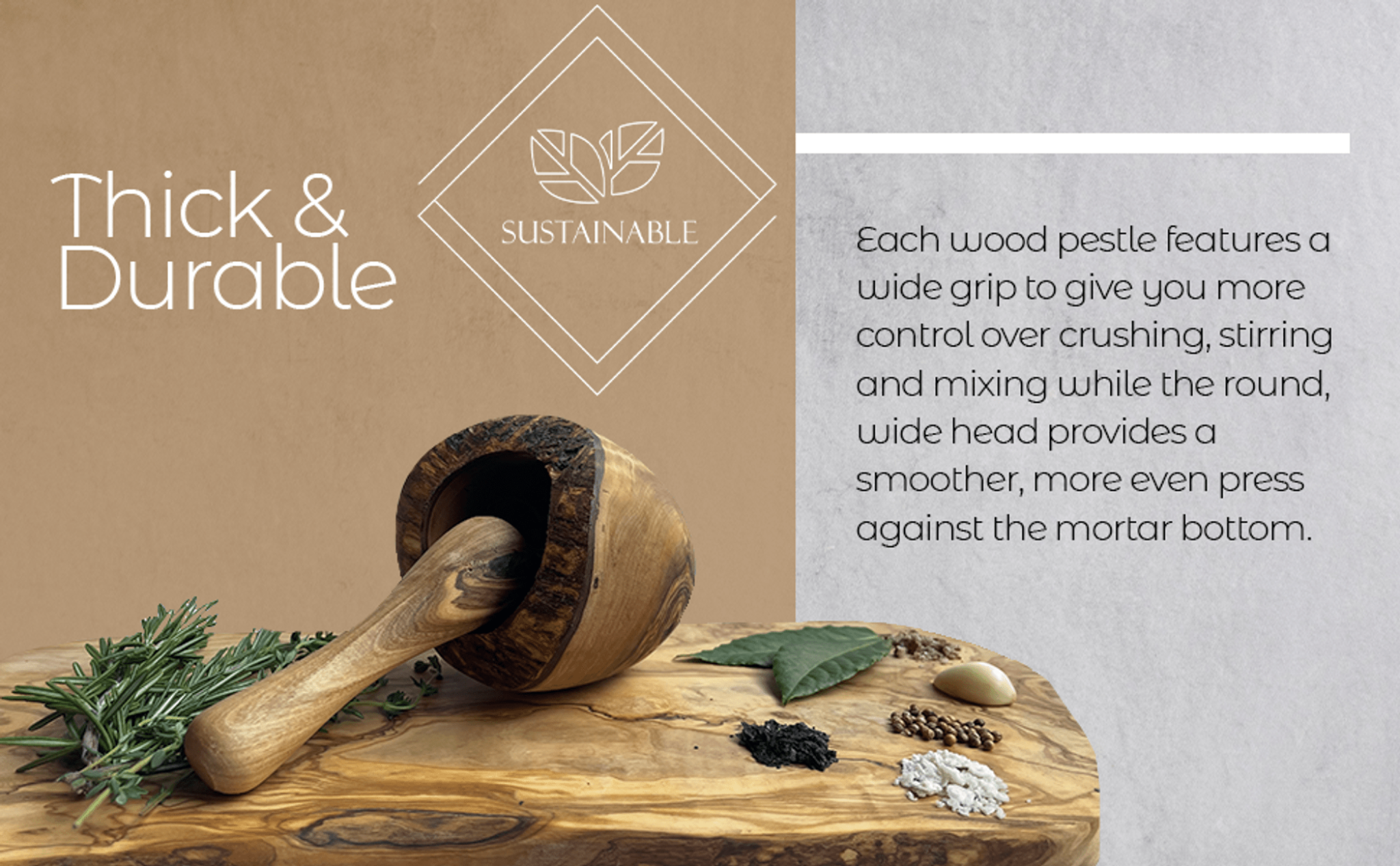 Olive Wood Rustic Mortar and Pestle DC-Choixe