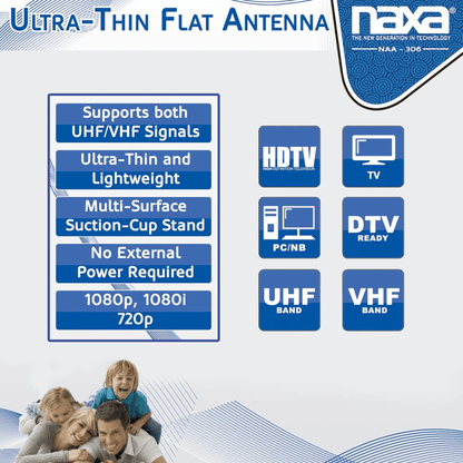 Naxa Ultra-Thin Flat Panel Style Powered Antenna For HDTV and ATSC Digital TV Jupiter Gear Home