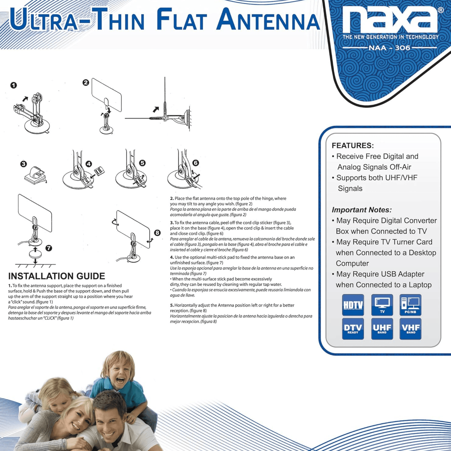 Naxa Ultra-Thin Flat Panel Style Powered Antenna For HDTV and ATSC Digital TV Jupiter Gear Home
