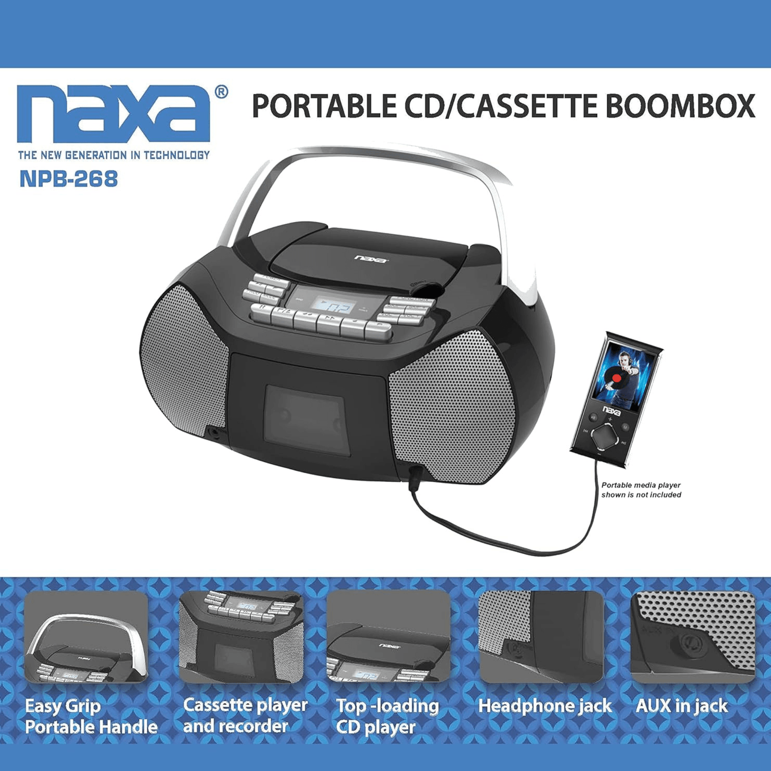 Naxa Portable CD &amp; Cassette Boombox Jupiter Gear Home