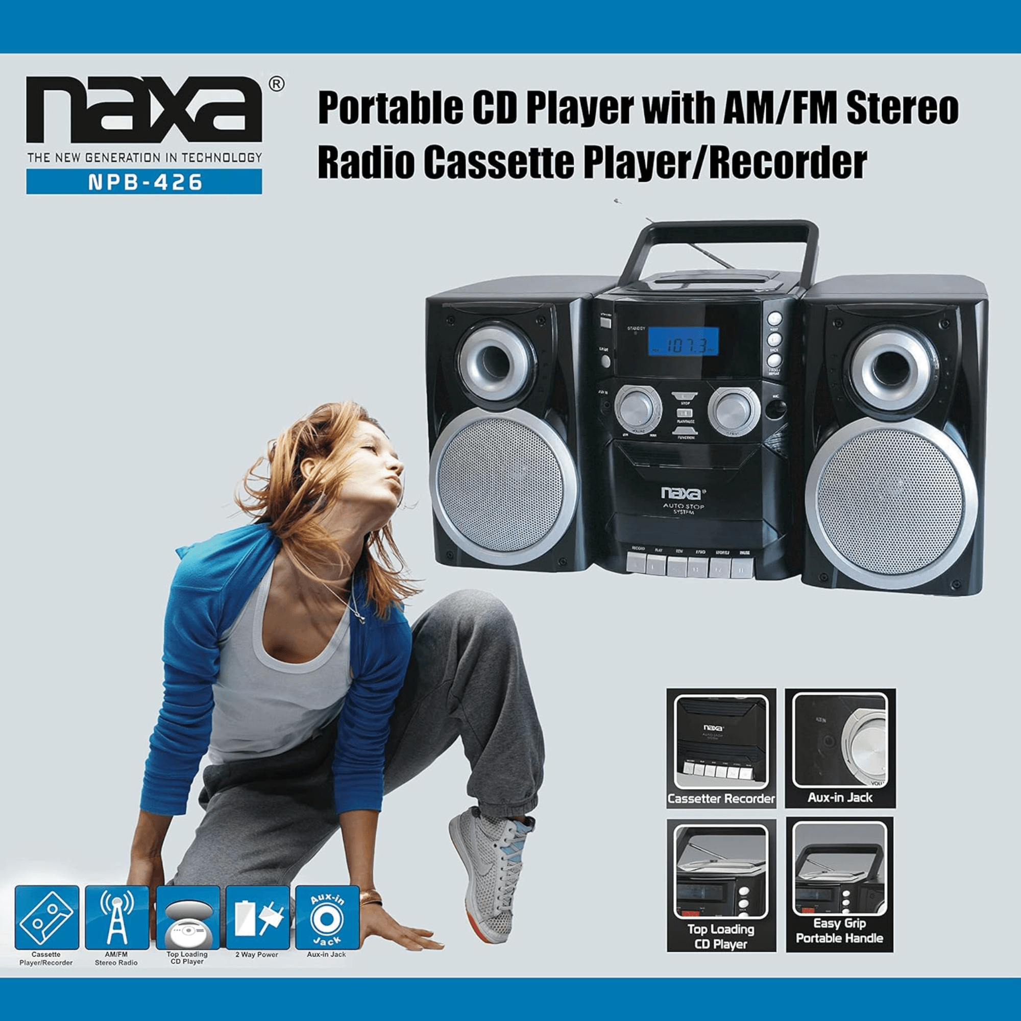 Naxa Portable CD Player with AM FM Stereo Radio Cassette Player and Recorder Jupiter Gear Home