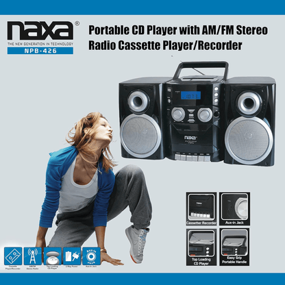 Naxa Portable CD Player with AM FM Stereo Radio Cassette Player and Recorder Jupiter Gear Home