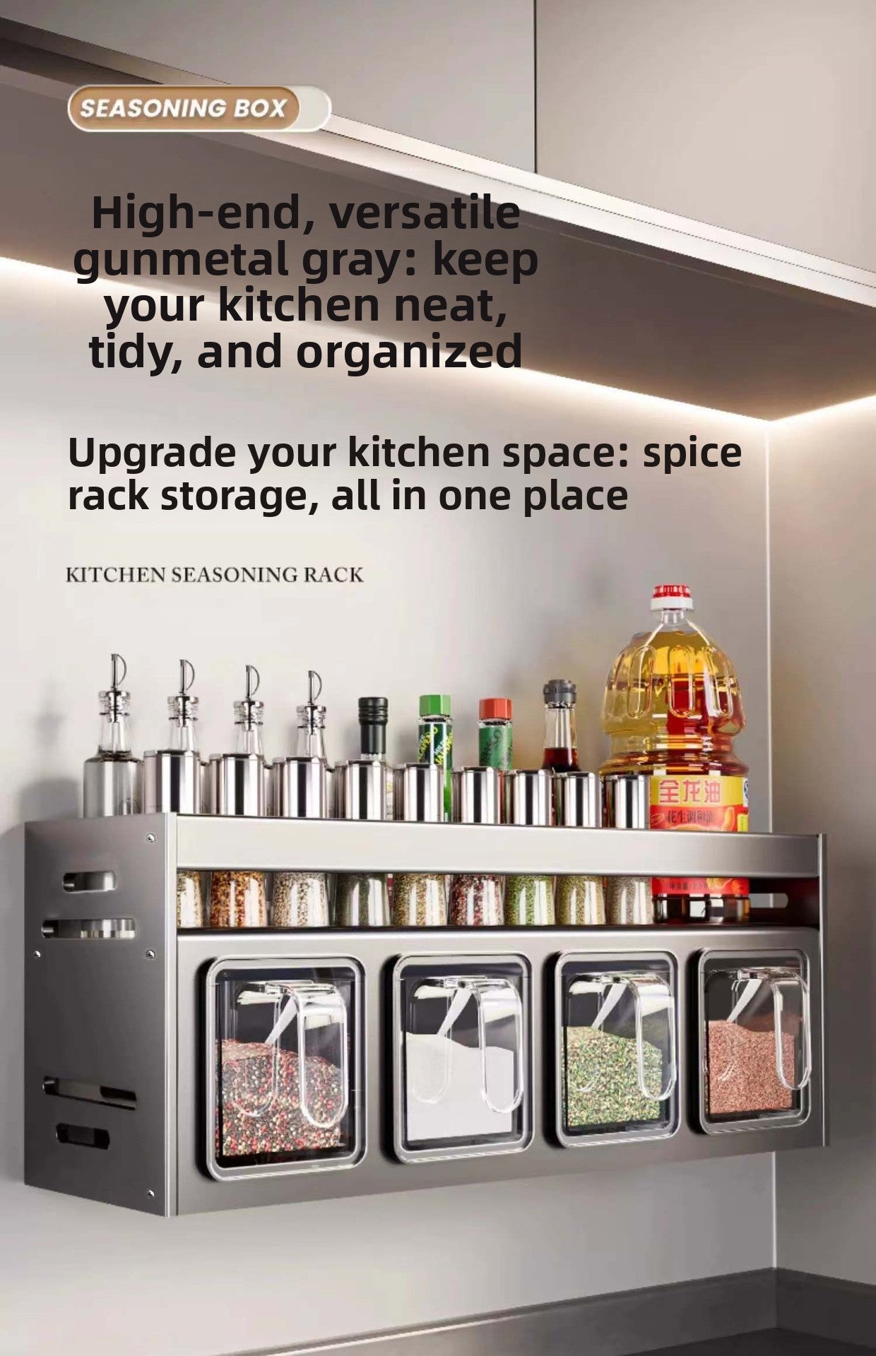 New Kitchen Spice Shelf Wall-mounted Spice Storage Rack Kitchen Seasoning Organizer Holder No Punching Required Storage Shelf Taj Home Store