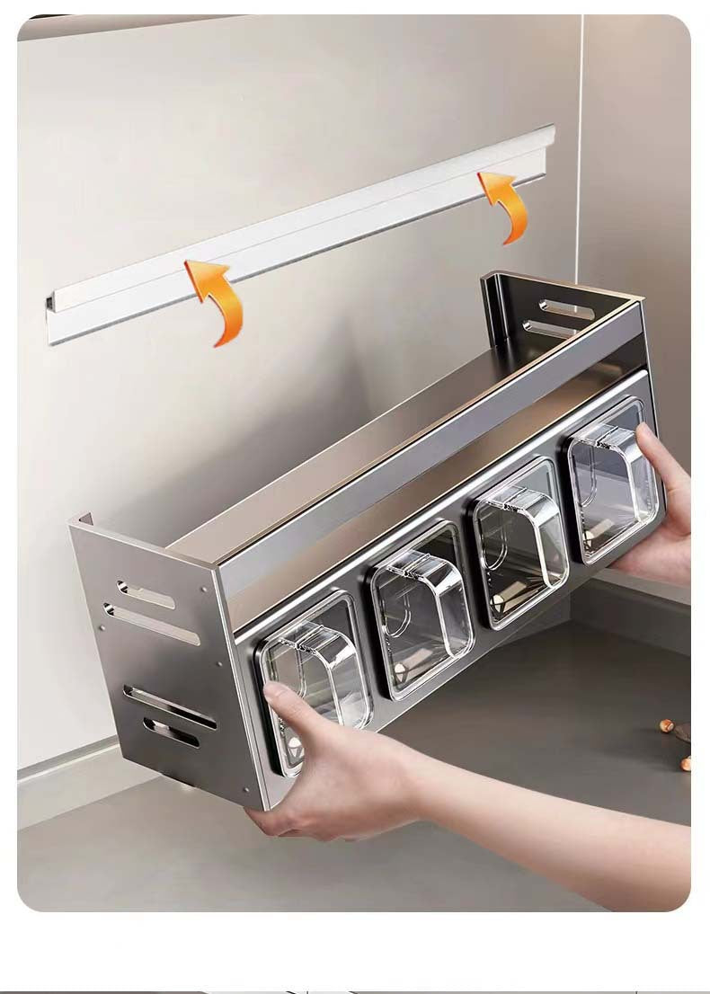 New Kitchen Spice Shelf Wall-mounted Spice Storage Rack Kitchen Seasoning Organizer Holder No Punching Required Storage Shelf Taj Home Store