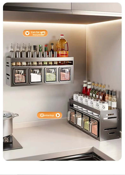New Kitchen Spice Shelf Wall-mounted Spice Storage Rack Kitchen Seasoning Organizer Holder No Punching Required Storage Shelf Taj Home Store