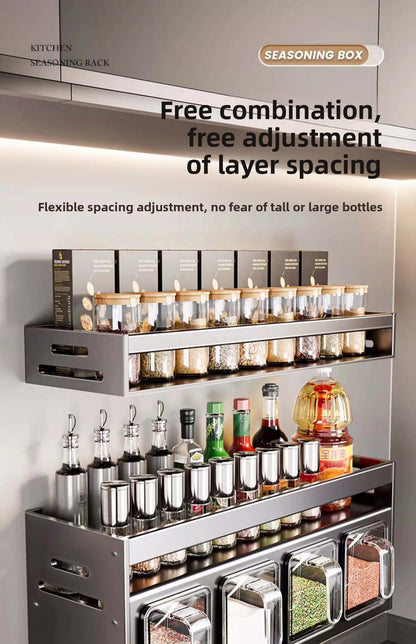 New Kitchen Spice Shelf Wall-mounted Spice Storage Rack Kitchen Seasoning Organizer Holder No Punching Required Storage Shelf Taj Home Store
