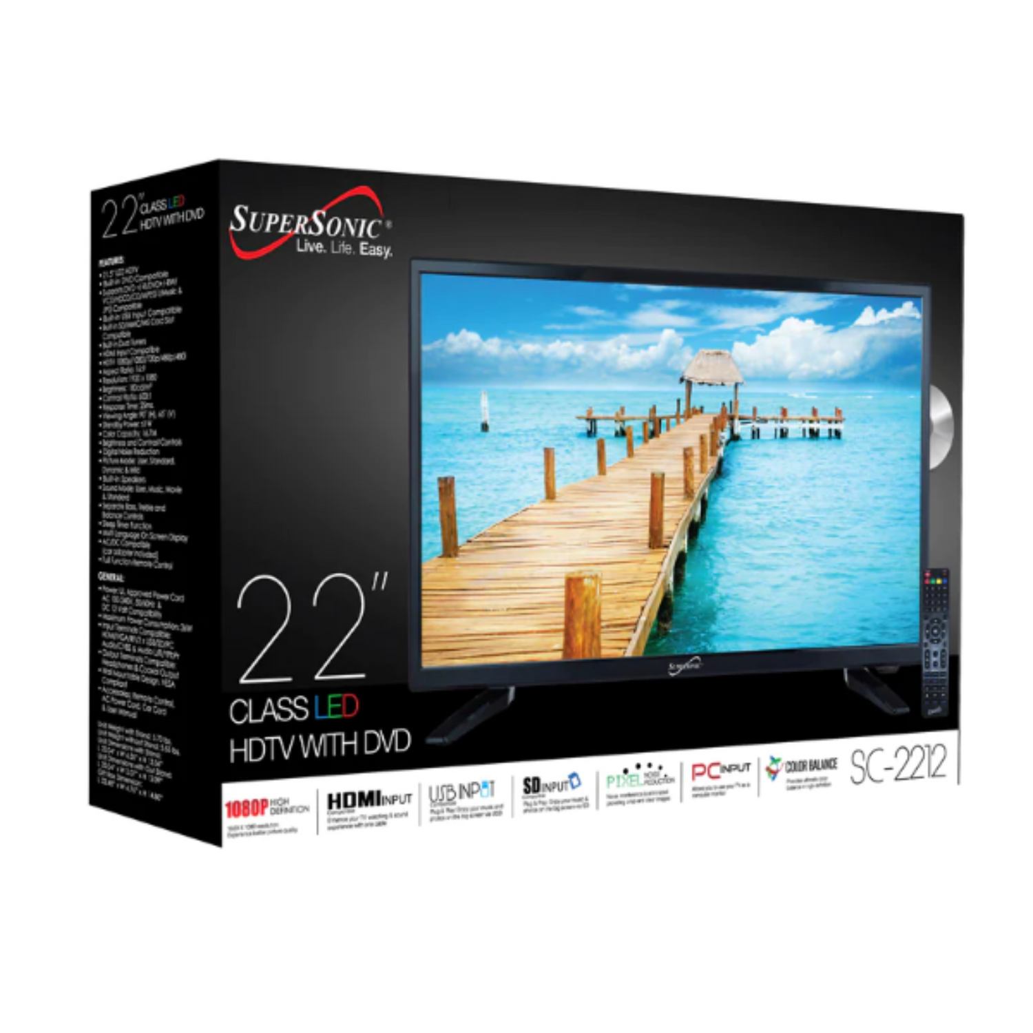 Supersonic 22" 12 Volt ACDC LED HDTV with DVD Player, USB, SD Card Reader and HDMI (SC-2212) Jupiter Gear Home