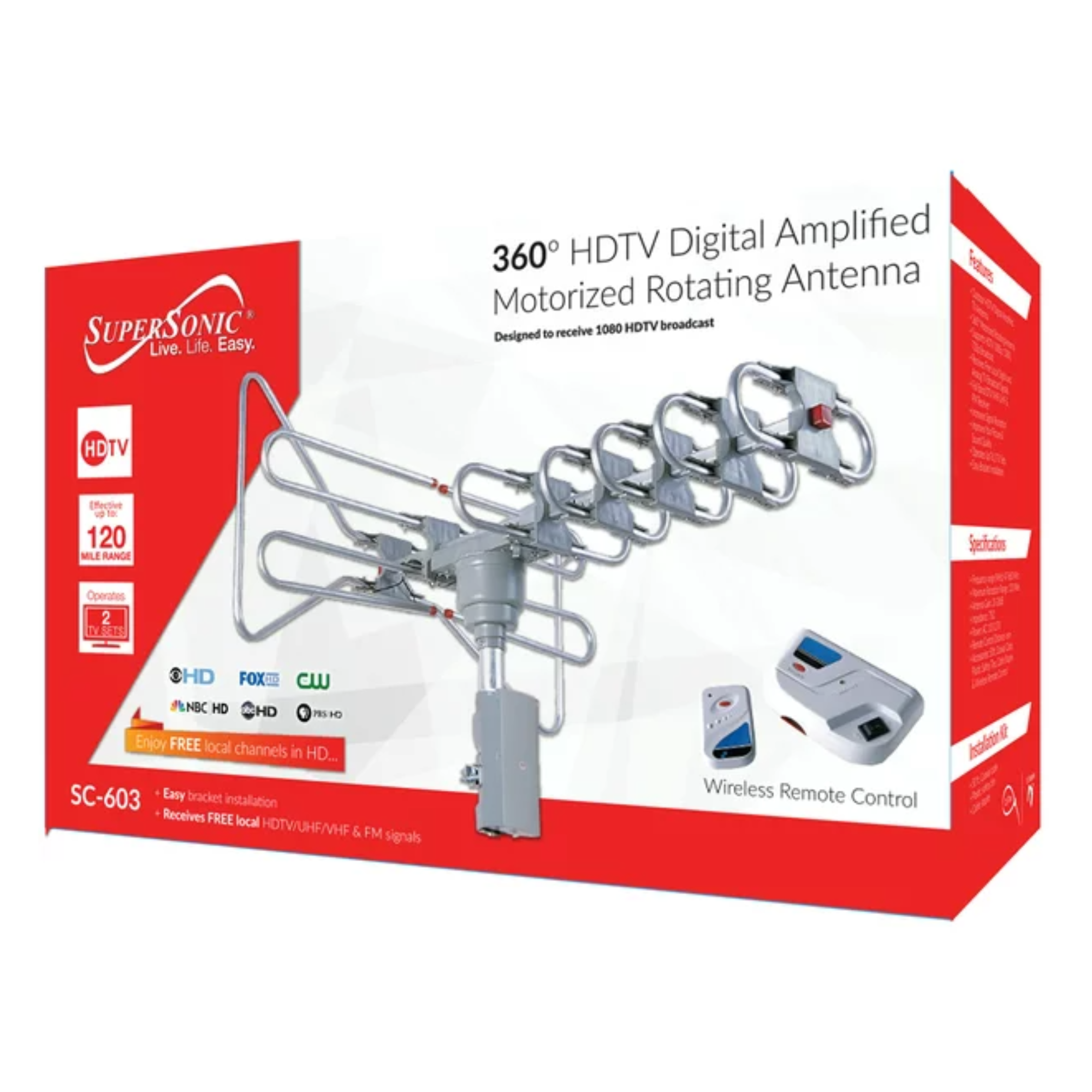 Supersonic 360-Degree HDTV Digital Amplified Motorized Antenna with Remote Control, Supports 2 TV Sets Jupiter Gear Home