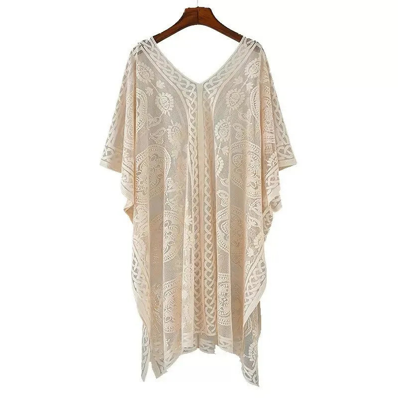 Sexy Elegant Lace Beach Cover Up for Women, Bathing Suit Cover Up, V-Neck Swimsuit Coverup for Poolside, Seaside and Party Taj Home Store