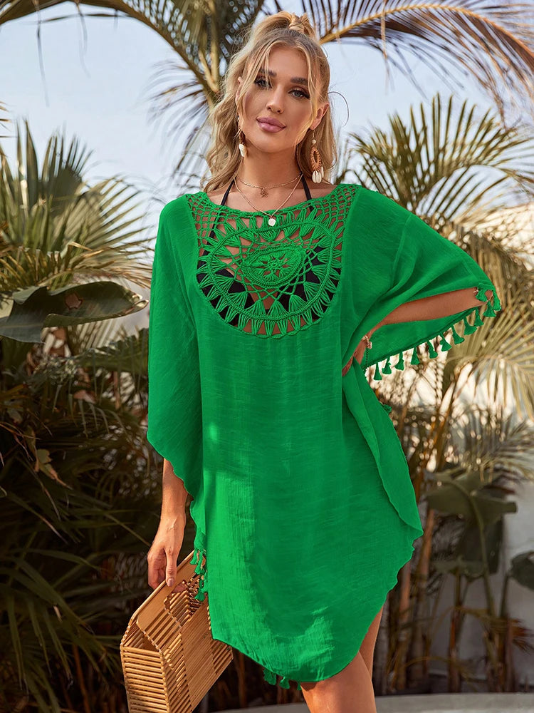 Beach Cover Up Women Knitted Sunflower Beach Wear Fringe Tunic Ladies Bathing Suit Cover-ups Bikini Ups Bathing Suit Beachwear Taj Home Store