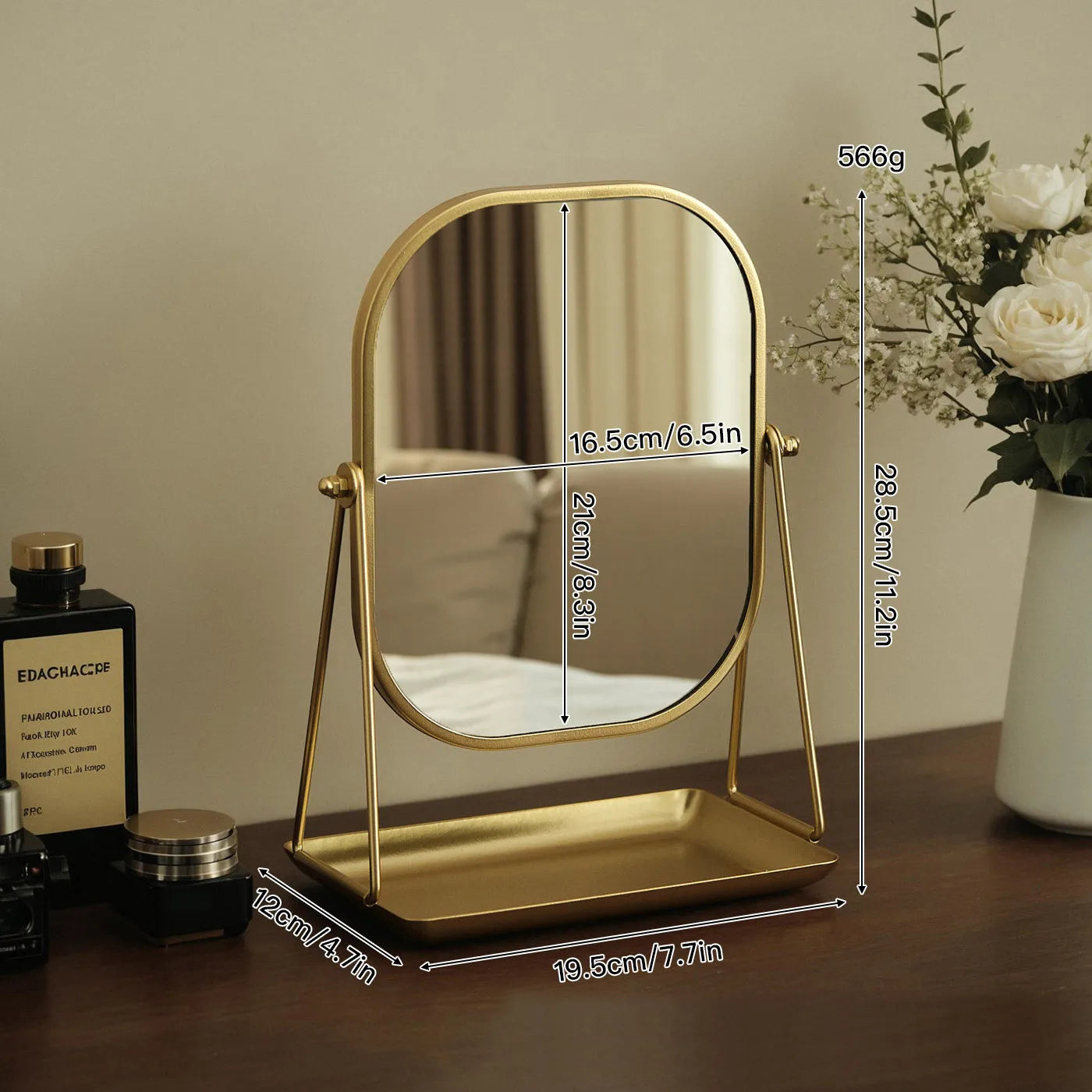 Rotating makeup mirror, light luxury style desktop with chassis, can store large makeup mirror, home dressing table mirror Taj Home Store