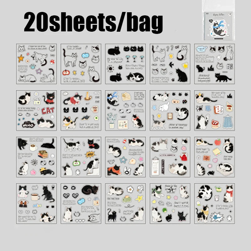 20pcs Corner Cats PET Square Sticker Book for Journal Scrapbooking Planner Decoration Waterproof Cute Animal Stickers, Mr. Paper Taj Home Store