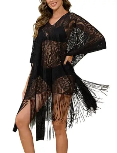 Sexy Elegant Lace Beach Cover Up for Women, Bathing Suit Cover Up, V-Neck Swimsuit Coverup for Poolside, Seaside and Party Taj Home Store