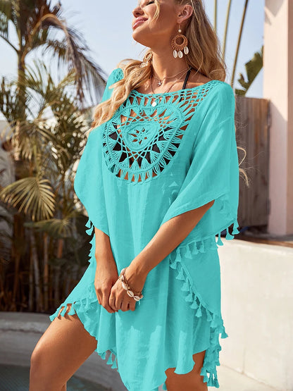 Beach Cover Up Women Knitted Sunflower Beach Wear Fringe Tunic Ladies Bathing Suit Cover-ups Bikini Ups Bathing Suit Beachwear Taj Home Store