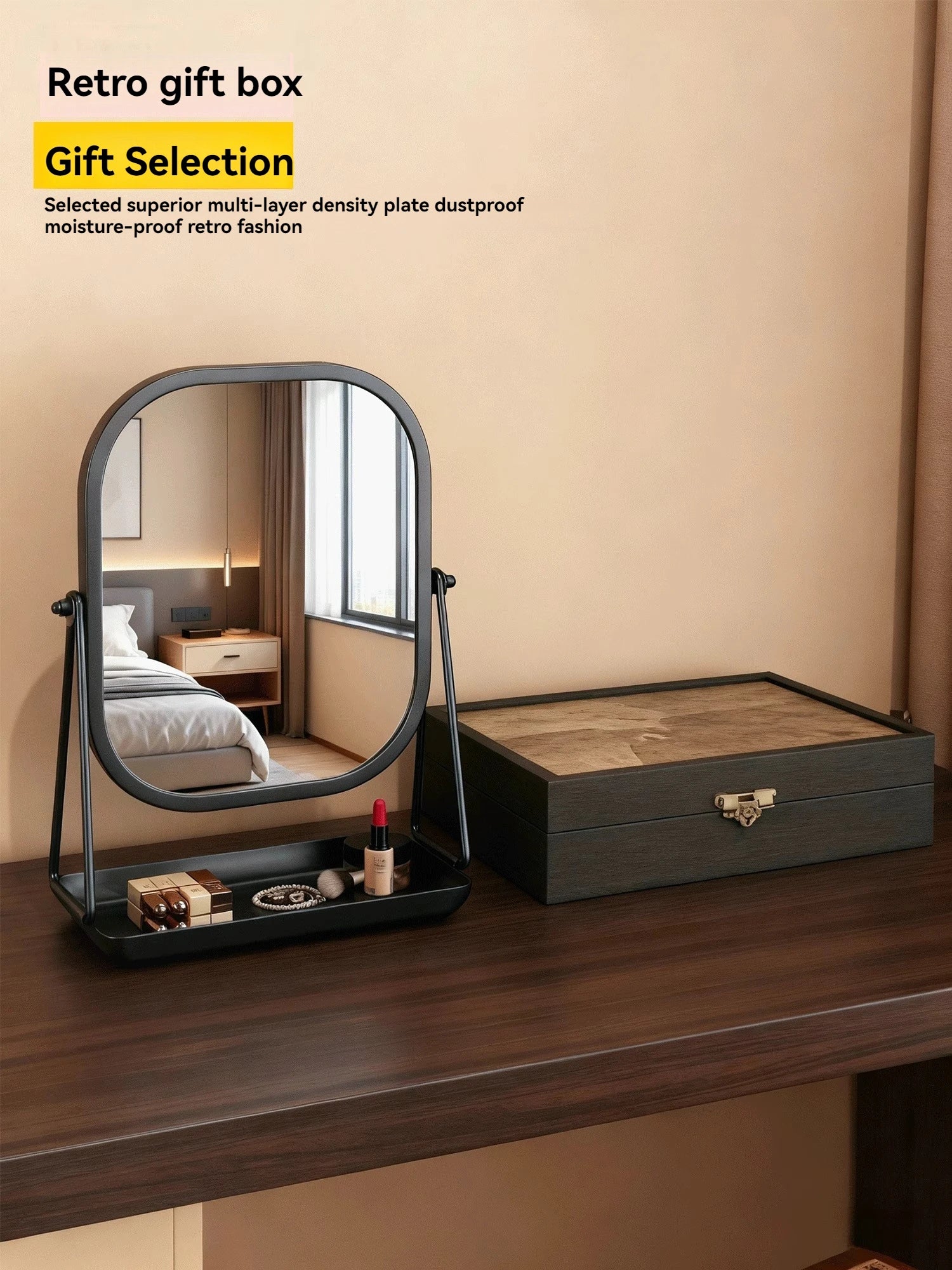 Rotating makeup mirror, light luxury style desktop with chassis, can store large makeup mirror, home dressing table mirror Taj Home Store